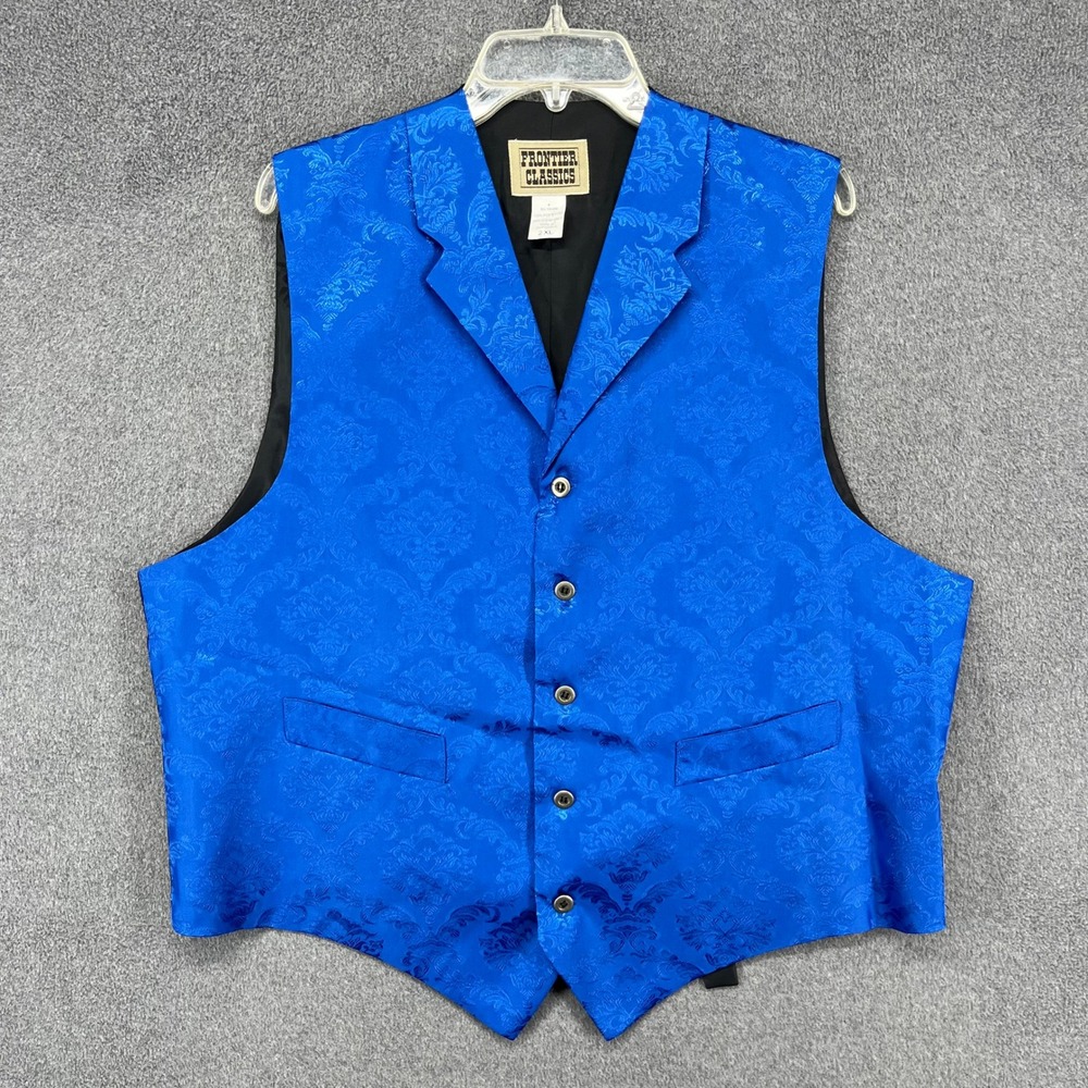 FRONTIER CLASSICS Mens Royal‎ Blue Brocade Vest 2XL Formal Dress Wedding